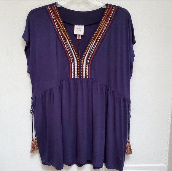 Knox Rose V Neck Navy Blue Short Sleeves Top - Picture 1 of 10